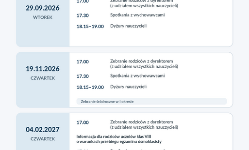 Zdjęcie do Harmonogram spotkań z rodzicami w roku szkolnym 2026/2027
