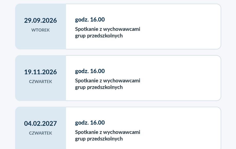 Harmonogram spotkań z rodzicami w przedszkolu na rok szkolny 2026/2027