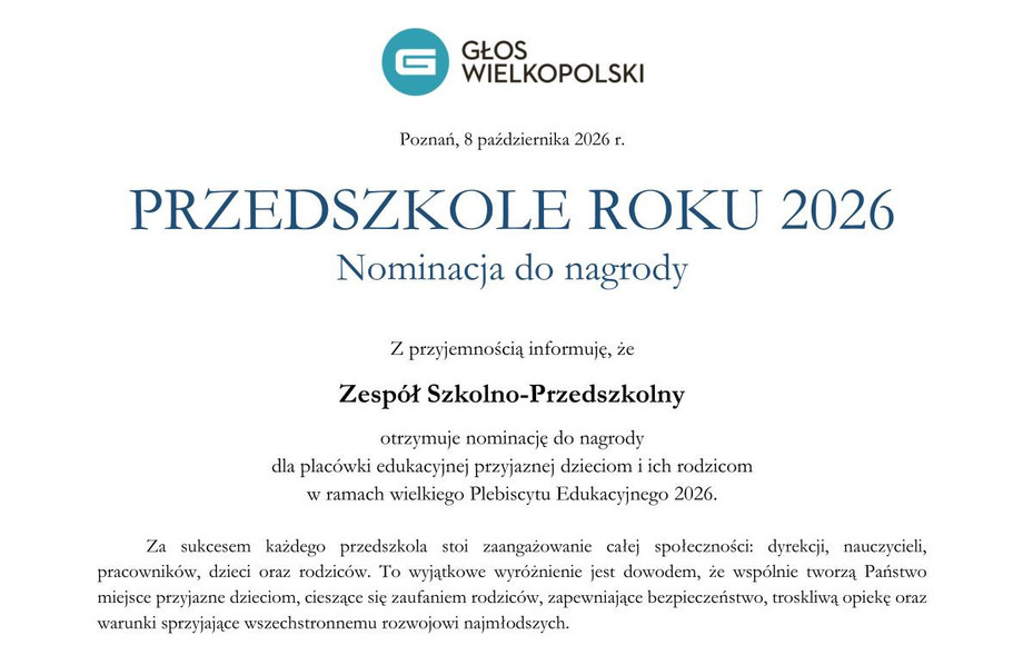 ZSP Budzisław Kościelny nominowana do Plebiscytu Edukacyjnego 2026